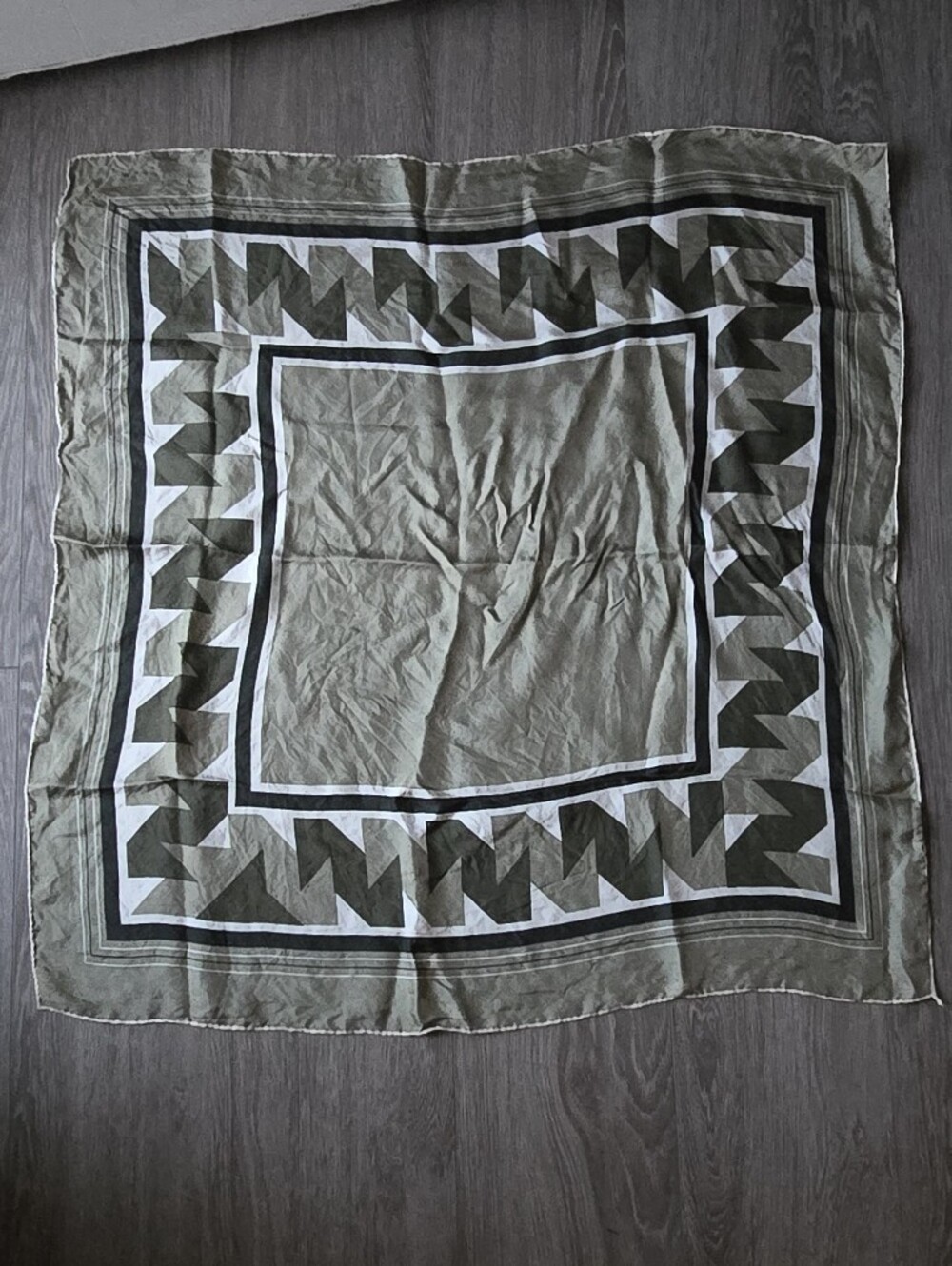 Olive Green Geometric Print Silky Square Scarf Bandana Boho 30x30 Unbranded